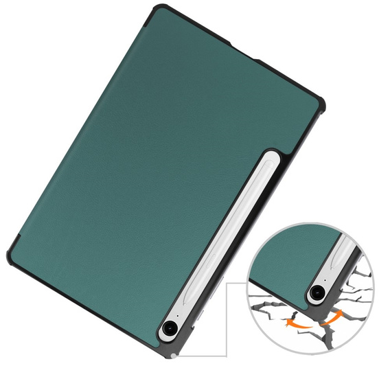 Etui do Samsung Galaxy Tab S9 FE / S10 FE, Tri-fold, z miejscem na rysik, zielone