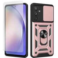 Etui pancerne do Samsung Galaxy A54 5G, Nox Camera Slide, Różowe rose gold + szkło