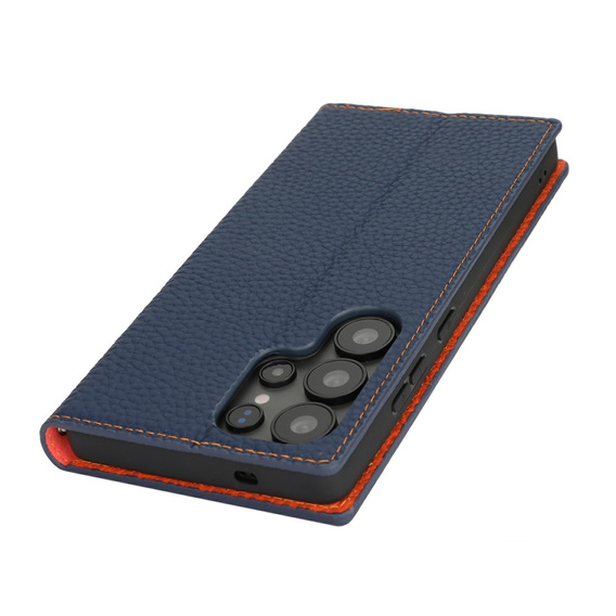 Etui z klapką do Samsung Galaxy S25 Ultra, Litchi Skin Grain, granatowe