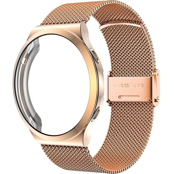 Bransoleta Milanese + Etui z osłoną na ekran do Huawei Watch GT 2 Pro, Różowe złoto