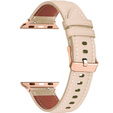 Skórzany Pasek z Klamrą Rose Gold do Apple Watch 1/2/3/4/5/6/7/8/9/10/11/SE 38/40/41/42mm – Beżowy