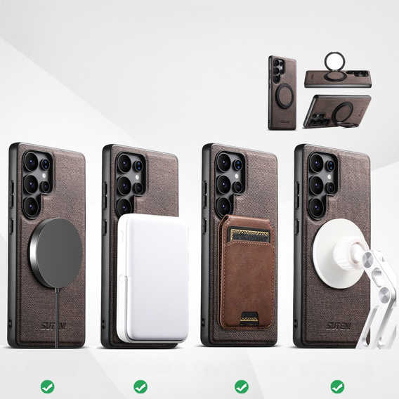 Etui do Samsung Galaxy S25 Ultra, SUTENI G3, magnetyczne z podstawką – brązowe