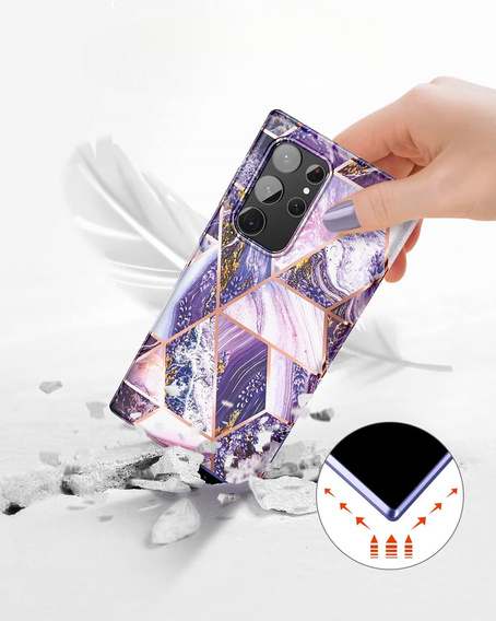 Etui do Samsung Galaxy S22 Ultra, Suritch Full Body Marble, fioletowe