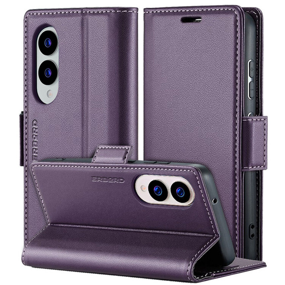 Etui do Samsung Galaxy S25 Edge, ERBORD Glossy Litchi, portfel z klapką, fioletowe