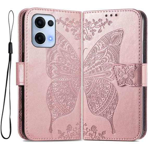 Etui z klapką do Oppo Reno 13, Butterfly, różowe rose gold