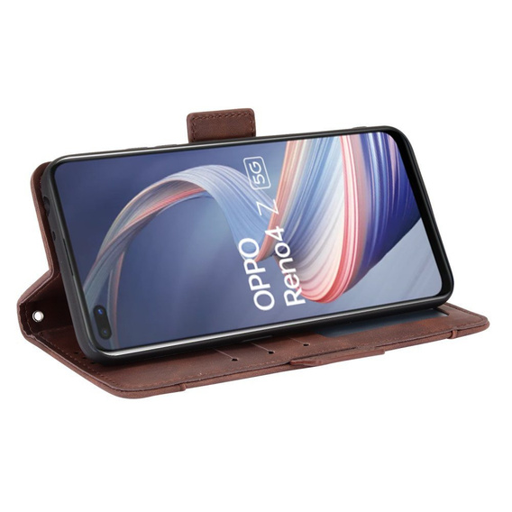 Etui z klapką do Oppo Reno 4 Z 5G, Card Slot, brązowe