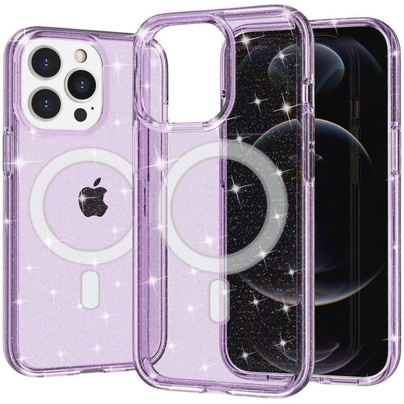 Etui do iPhone 14 Pro, Dropproof MagSafe Glitter, fioletowe