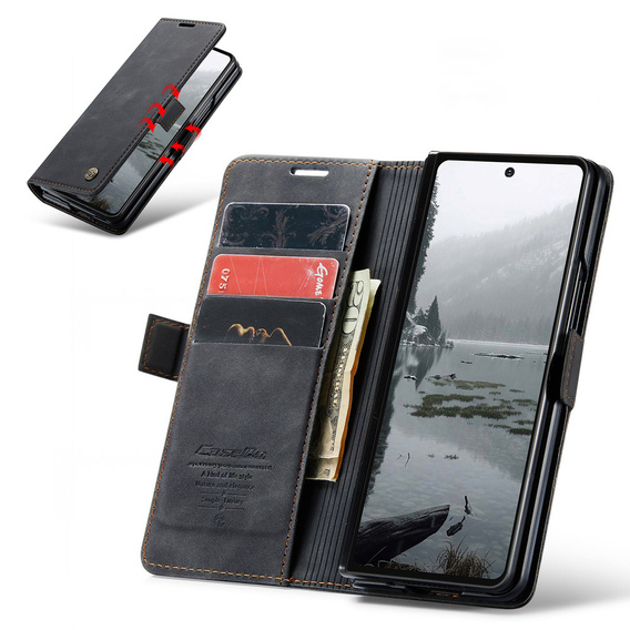 Etui CASEME do Samsung Galaxy Z Fold7 5G, Leather Wallet Case, czarne