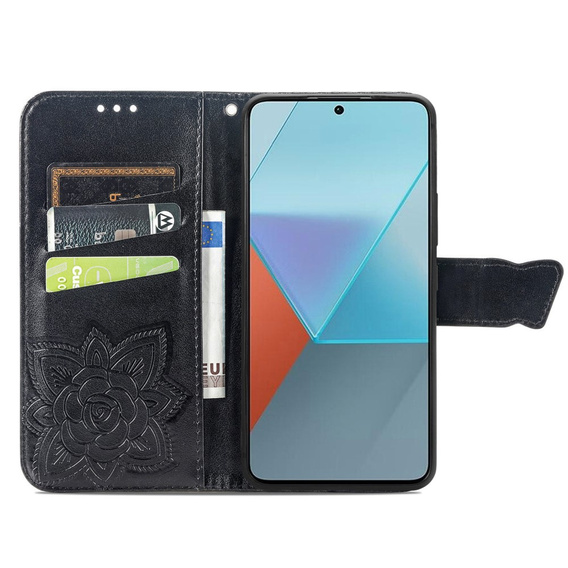 Etui z klapką do Xiaomi Redmi Note 13 Pro 5G, Butterfly, czarne