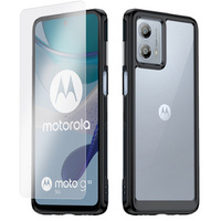 Zestaw Etui do Motorola Moto G53 5G, Fusion Hybrid, przezroczyste z czarną ramką + szkło