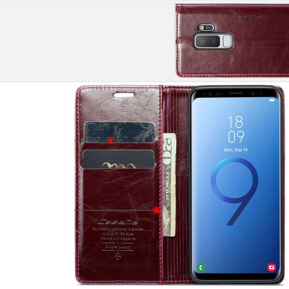 Etui z klapką CASEME do Samsung Galaxy S9+ Plus, Waxy Textured, czerwone