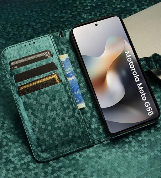 Etui z klapką do Motorola Moto G56 5G, Wallet Rhombus, zielone