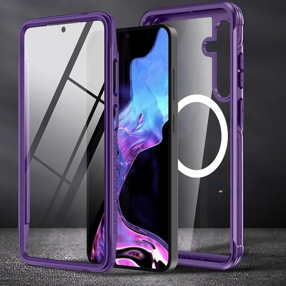 Etui do Samsung Galaxy A55 5G, Shockproof, ze szkłem, do MagSafe, fioletowe