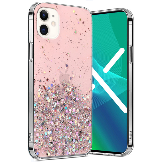 Zestaw Etui Brokat do iPhone 11, Różowe + Szkło