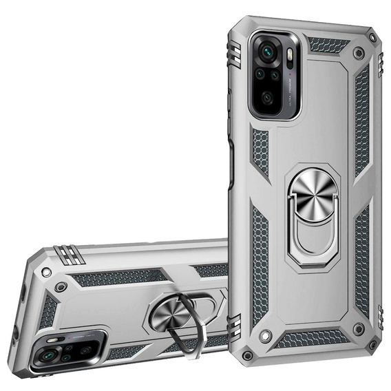 Etui pancerne do Xiaomi Redmi Note 10/10S, Nox Case Ring, srebrne