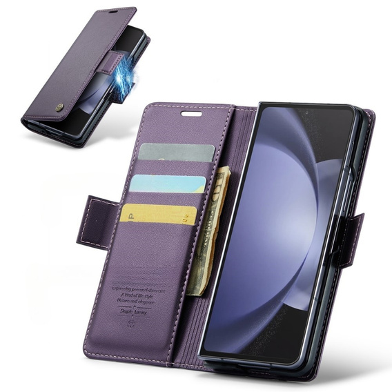 Etui z klapką CASEME do Samsung Galaxy Z Fold6 5G, Litchi Wallet, fioletowe