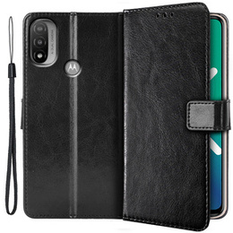 Etui z klapką do Motorola Moto E20/E30/E40, Crazy Horse Wallet, czarne