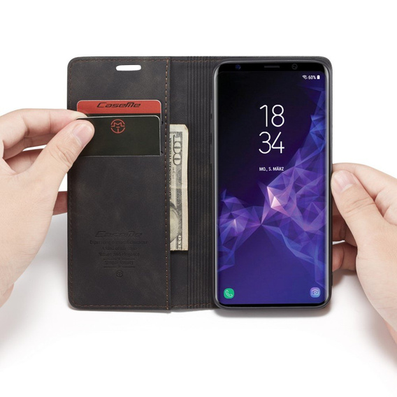 Etui CASEME do Samsung Galaxy S9 Plus, Leather Wallet Case, czarne