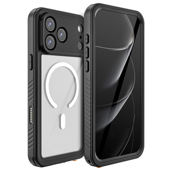 Etui Wodoodporne IP68 do iPhone 17 Pro Max, Redpepper, do MagSafe, przezroczyste z czarną ramką