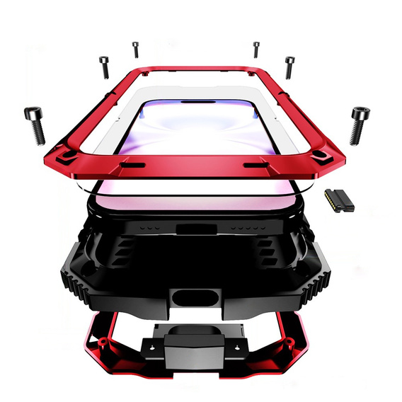 Etui R-JUST do iPhone 17 z wbudowaną ochroną ekranu - czerwone