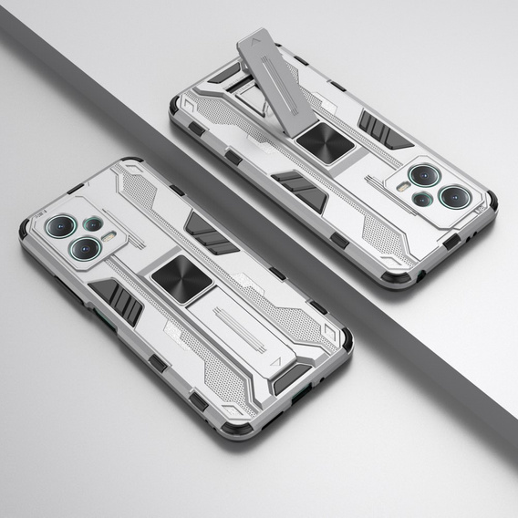 Etui do Xiaomi Redmi Note 12 5G / POCO X5 5G, pancerne z podstawką i ochroną aparatu, srebrne