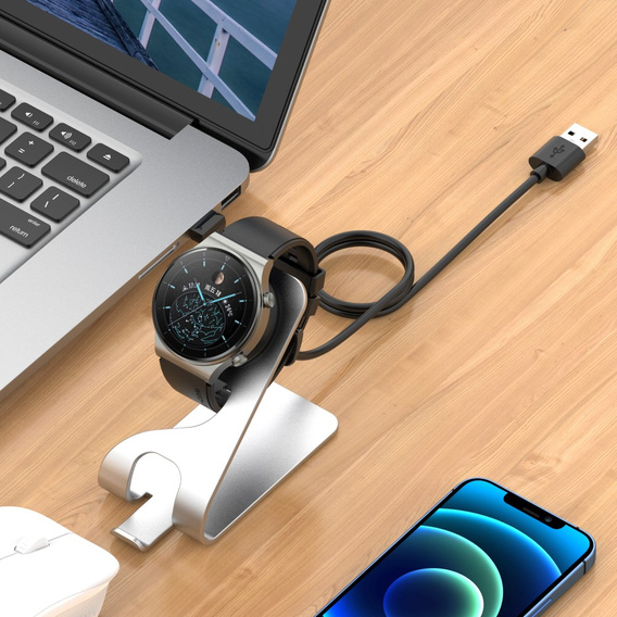 Ładowarka USB Stacja Dokująca do Huawei Watch 3 / 3 Pro / GT 2 Pro, Srebrna