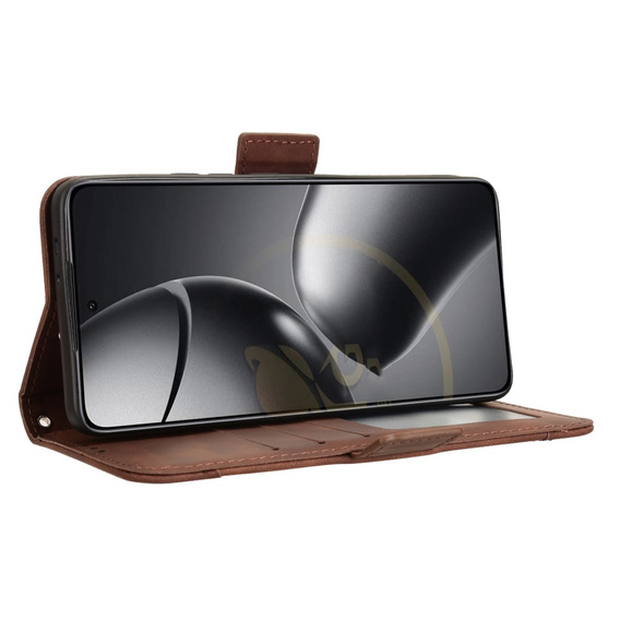 Etui z klapką do Xiaomi 14T Pro, Card Slot, brązowe
