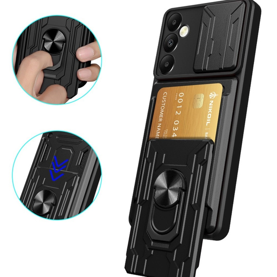 Etui pancerne do Samsung Galaxy A05s, Camera Slide Card Slot, czarne