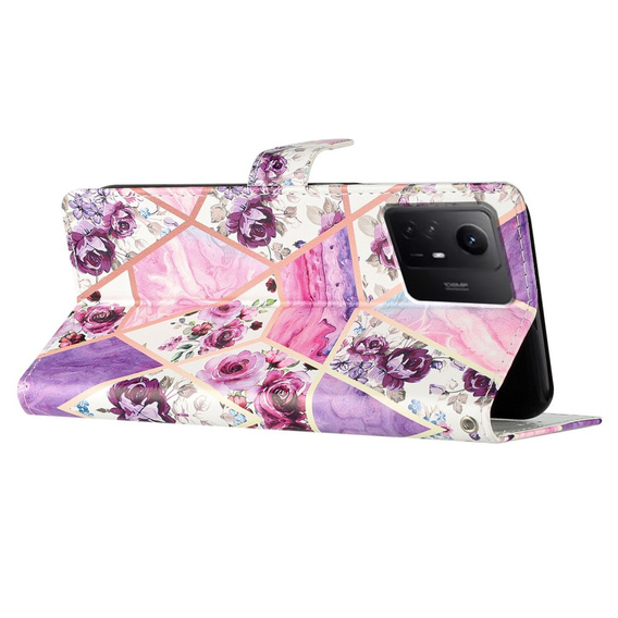 Etui z klapką do Xiaomi Redmi Note 12S, Wallet, Marble & Flowers różowe