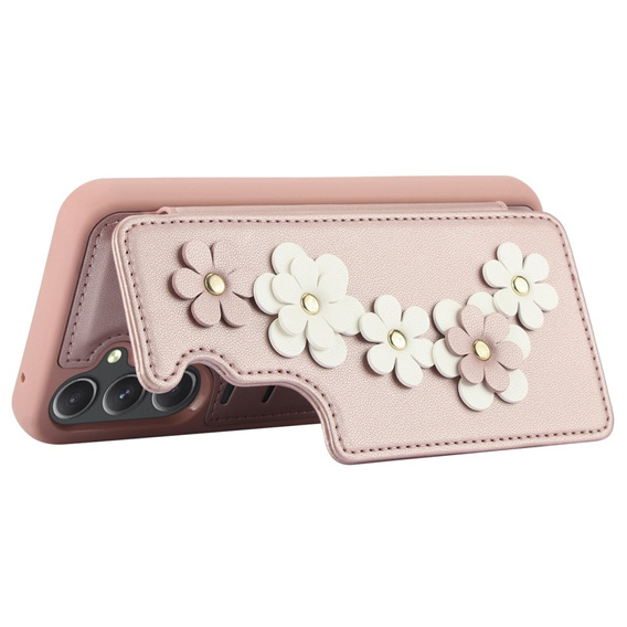 Etui do Samsung Galaxy A55 5G, Leather Flower Card Slot, różowe