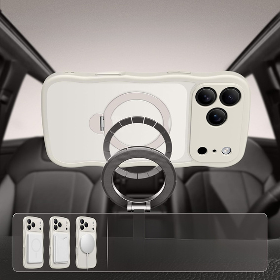 Etui do iPhone 17 Pro, Spin MagSafe Stand Wave Edge, Stone