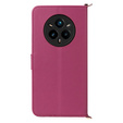 Etui z klapką do Realme 14 Pro+ 5G, Crossbody Leather Wallet, ciemnoróżowe