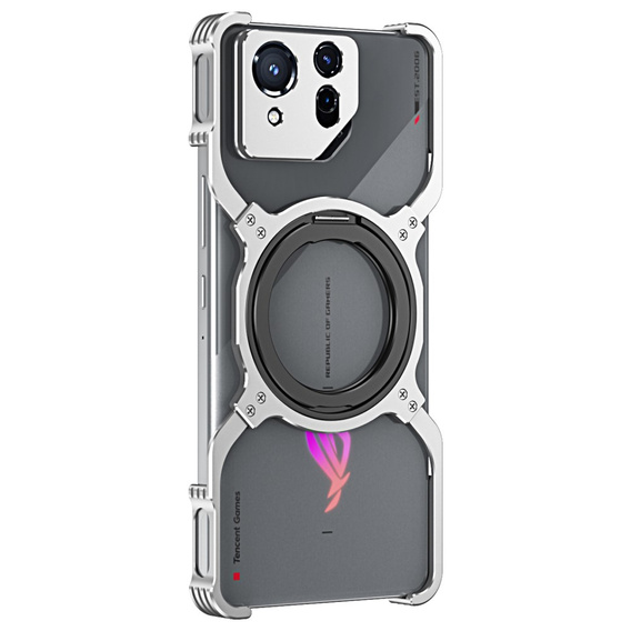 Etui do ASUS ROG Phone 8 5G / 8 Pro 5G, Kickstand Bumper, z osłoną obiektywu, do MagSafe, srebrne