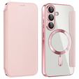 Etui z klapką do Samsung Galaxy A36 5G, RFID Wallet MagSafe z ochroną aparatu, różowe