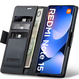 Etui do Xiaomi Redmi Note 15 5G / Poco M8 5G, ERBORD Glossy Litchi, portfel z klapką, czarne