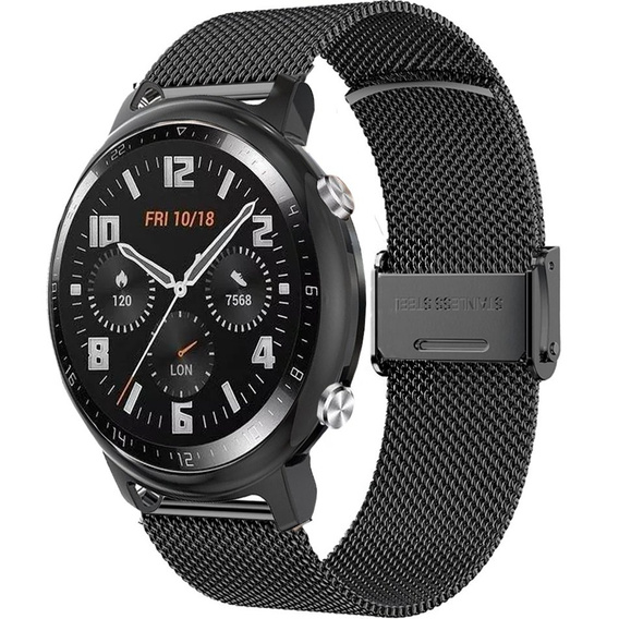 Bransoleta Milanese + Etui z osłoną na ekran do Huawei Watch GT 2 46mm, Czarny