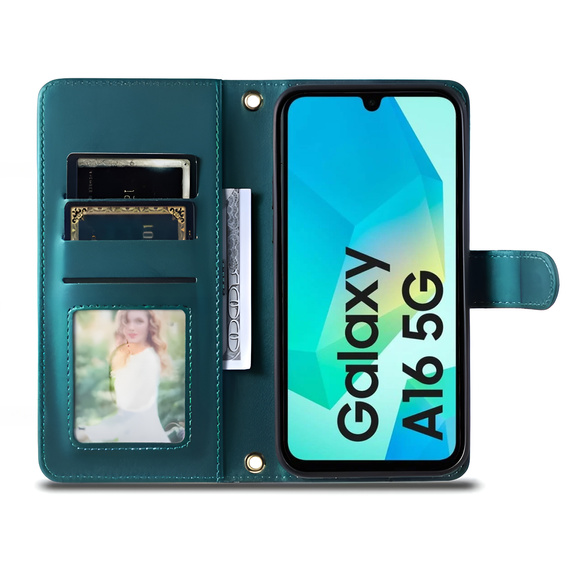 Etui z klapką do Samsung Galaxy A16, Rhombus Crossbody Leather, zielone