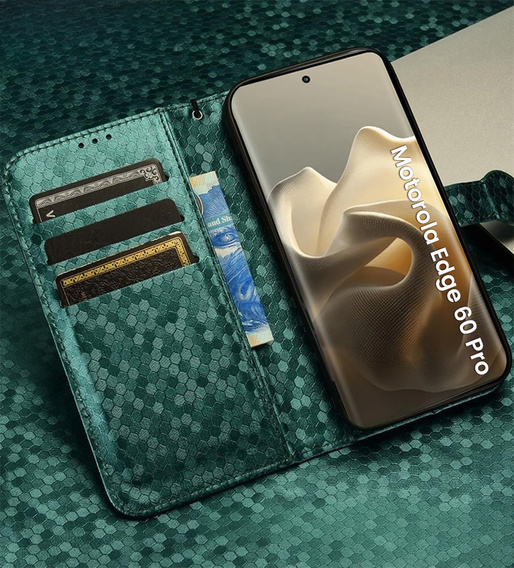 Etui z klapką do Motorola Edge 60 Pro, Wallet Rhombus, zielone