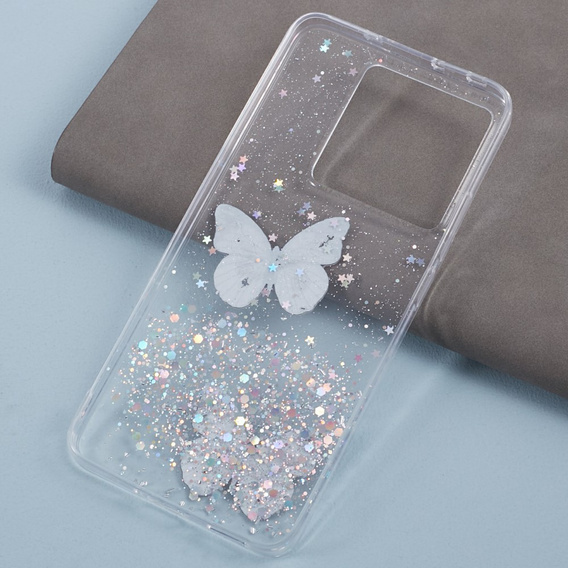 Etui do Xiaomi 13T / 13T Pro / Redmi K60 Ultra, Glitter Butterfly, białe