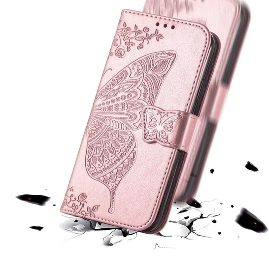 Etui z klapką do Motorola Edge 50 Pro, Butterfly, różowe rose gold