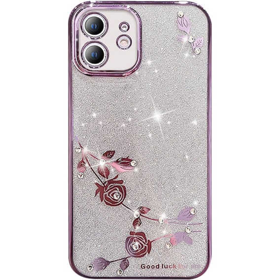 Etui do iPhone 12, Glitter Flower, fioletowe