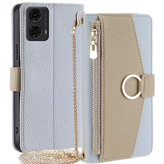 Etui z klapką do Motorola Moto G24 / G24 Power / G04, Wallet Zipper Pocket, z lusterkiem, niebieskie