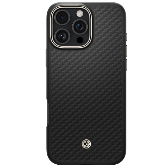Etui Spigen do iPhone 16 Pro, Enzo Aramid MagSafe, carbon czarne + Szkło Hartowane 9H