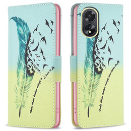 Etui z klapką do Oppo A38 4G / Oppo A18 4G, Wallet, Feather niebieskie / żółte