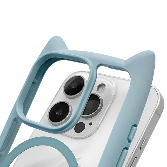 Etui do iPhone 16 Pro, do MagSafe, Cute Cat, niebieskie + Szkło na ekran