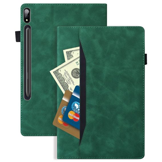 Etui biznesowe z eko-skóry do Samsung Galaxy Tab S10 Lite / S10 FE / S9 FE / S9 / S8 / S7 – zielone