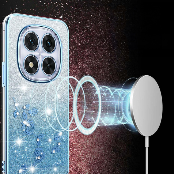 Etui do Xiaomi Redmi Note 15 5G / Poco M8 5G, Glitter Flower, niebieskie