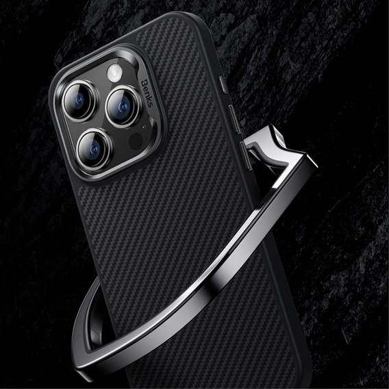 Etui BENKS Kevlar do iPhone 15, Carbon Fiber, do MagSafe, czarne