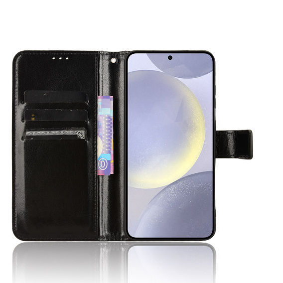 Etui z klapką do Samsung Galaxy S25 FE, Crazy Horse Wallet, czarne