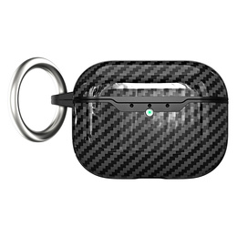 Etui do AirPods Pro 3 z fakturą włókna węglowego, z karabińczykiem - czarne